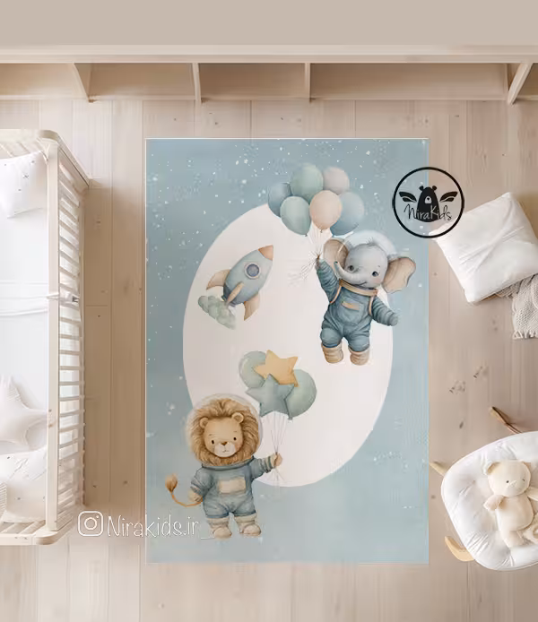 فرش کودک طرح حیوانات فضانورد