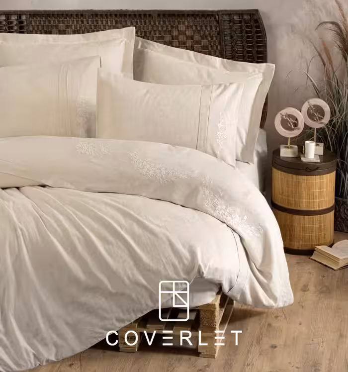 روتختی لینن بژ طرح گلدوزی دونفره Forbes