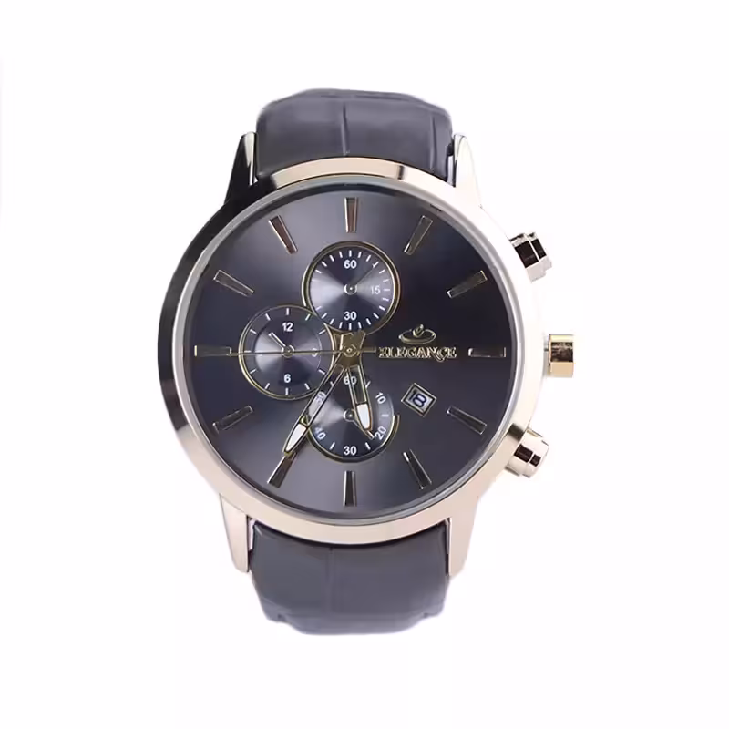 ساعت مچی الگانس مردانه بند چرم طوسی قاب طلایی G 1201/5