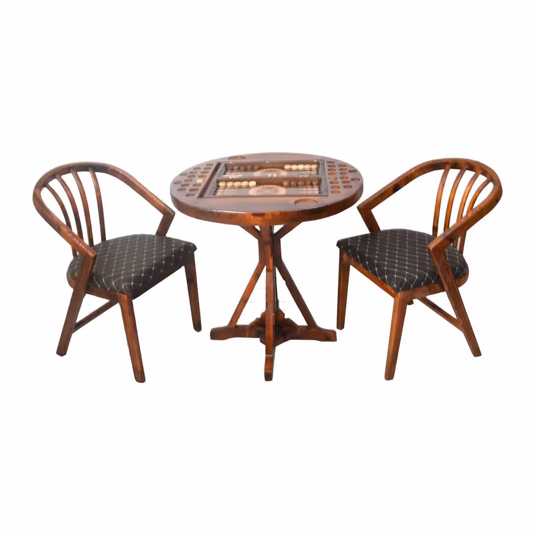 میز تخته نرد گرد به همراه صندلی مارال و تخته نرد