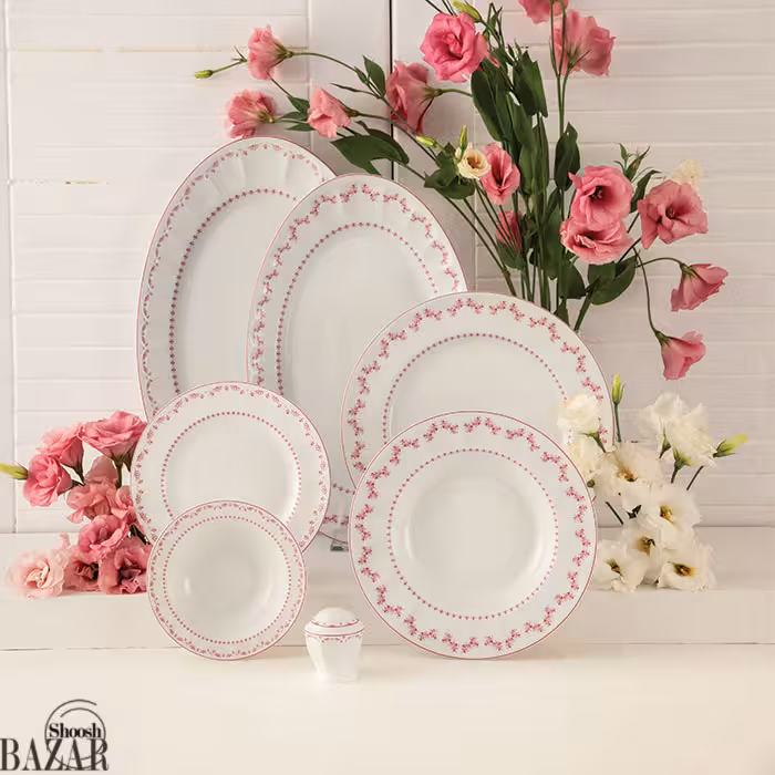 سرویس غذاخوری 6 نفره فرانسیس صورتی 29 پارچه سری نئوکلاسیک چینی زرین