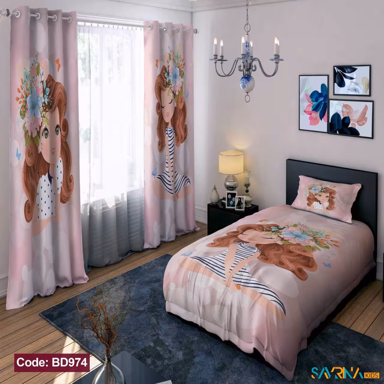 ست اتاق خواب دخترانه طرح دختر فرفری کد BD974