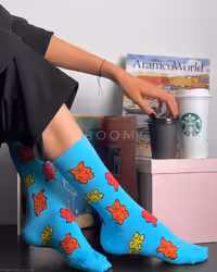 جوراب ساقدار بوم طرح پاستیل خرسی