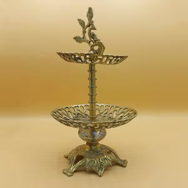 شیرینی خوری برنجی دو طبقه ارتفاع 33 قطر 12 و 17 کد 120026