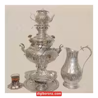 سماور برنجی برنزی 7 لیتری نقره ای ایرانی