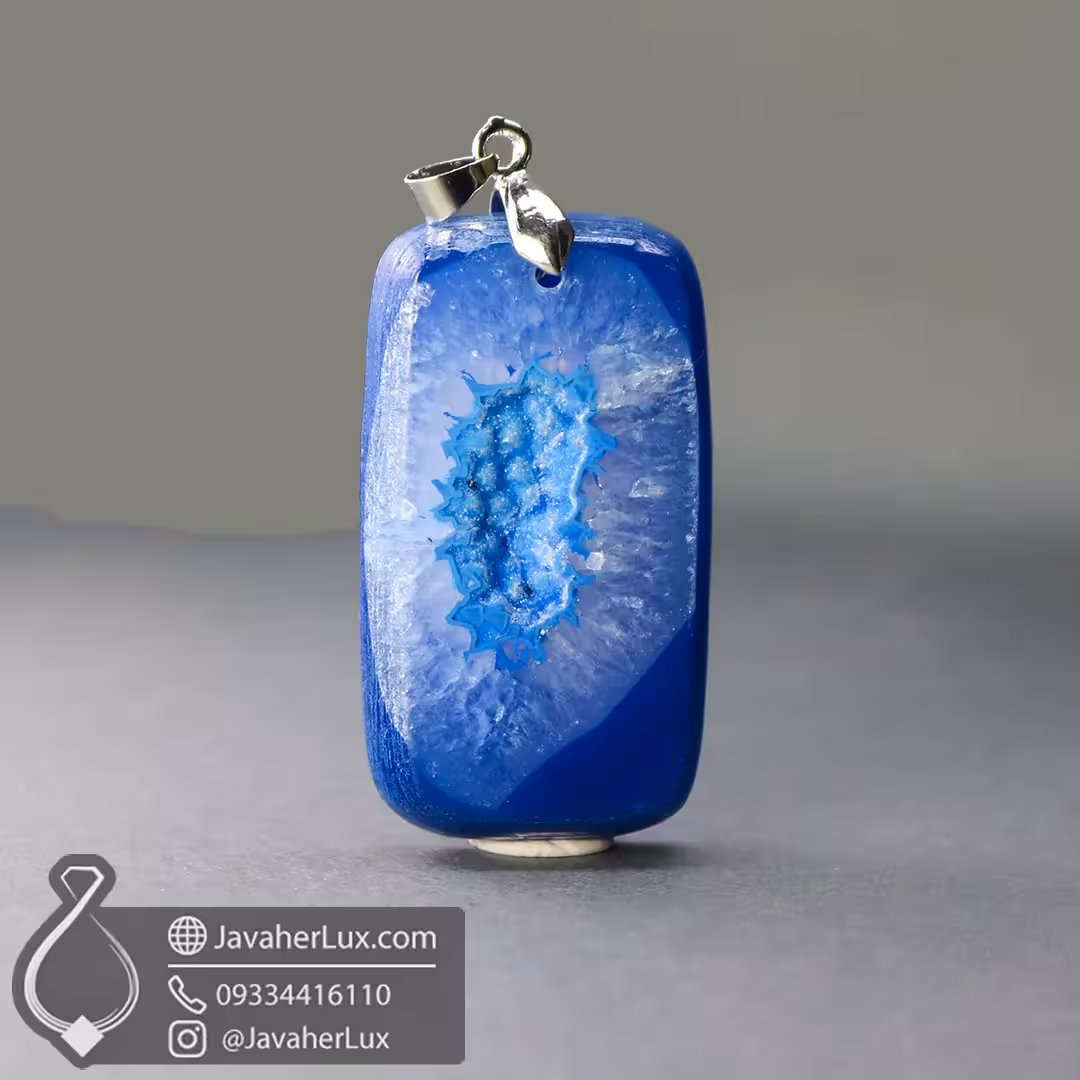 گردنبند عقیق ژئود آبی سنگ طبیعی درشت و زیبا _ کد : 400946