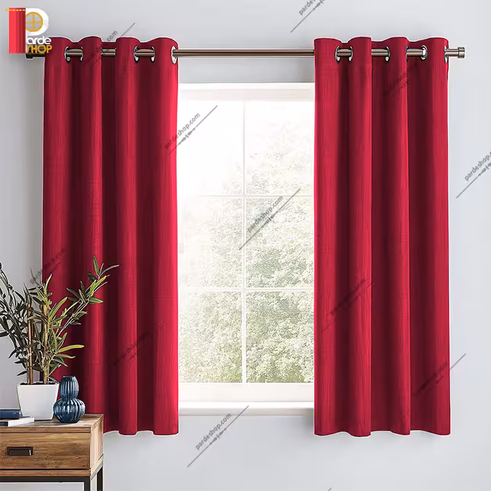 پرده پانچی کتان ملانژ سرخابی