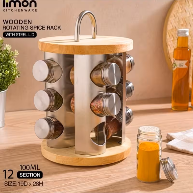 ادویه گردان 12 تایی چوب و استیل لیمون