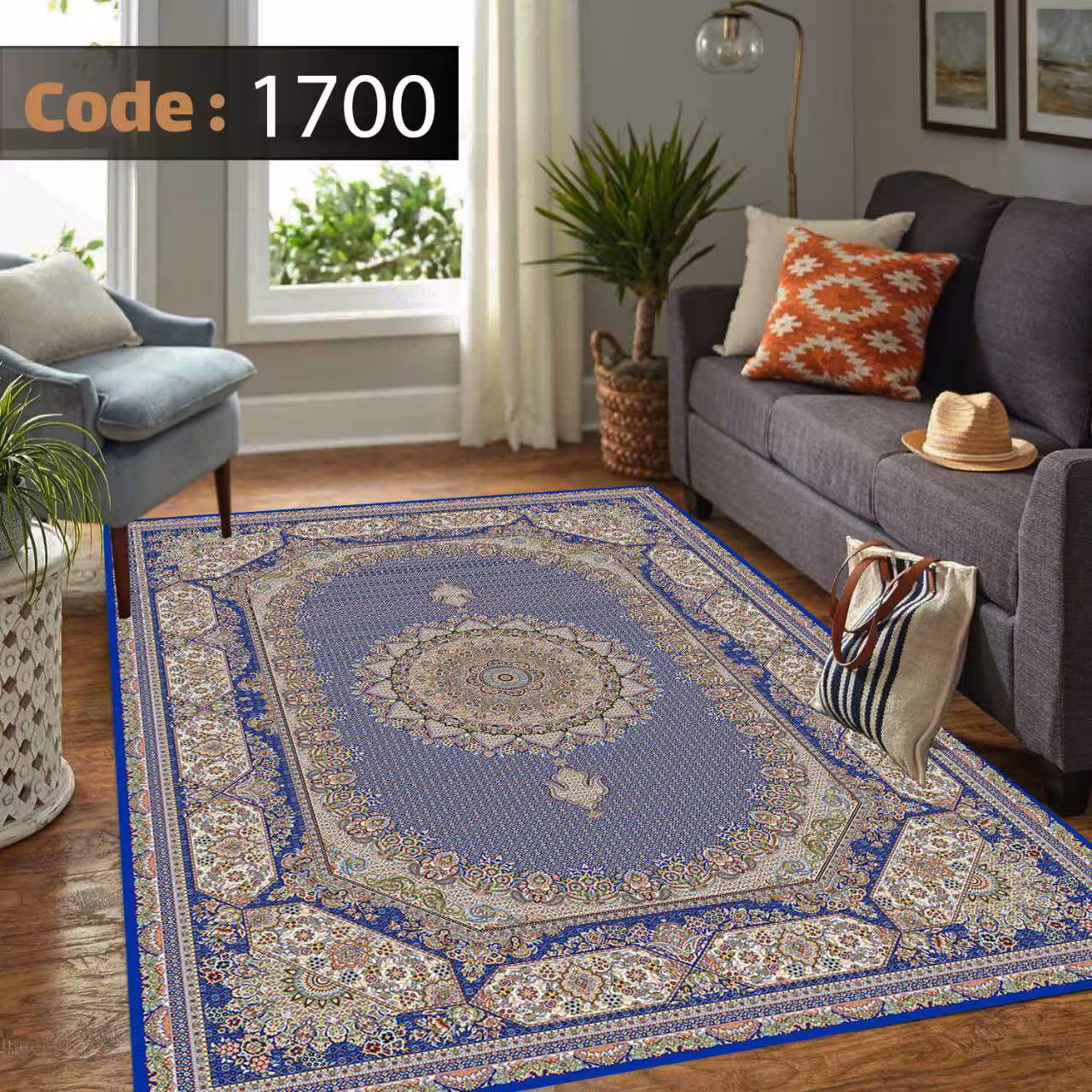 کاورفرش روفرشی دورکشدار گوشه لیفه ای طوسی کرم کد 1700