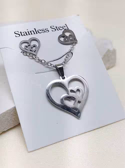 نیم ست استیل دخترانه طرح چند قلب