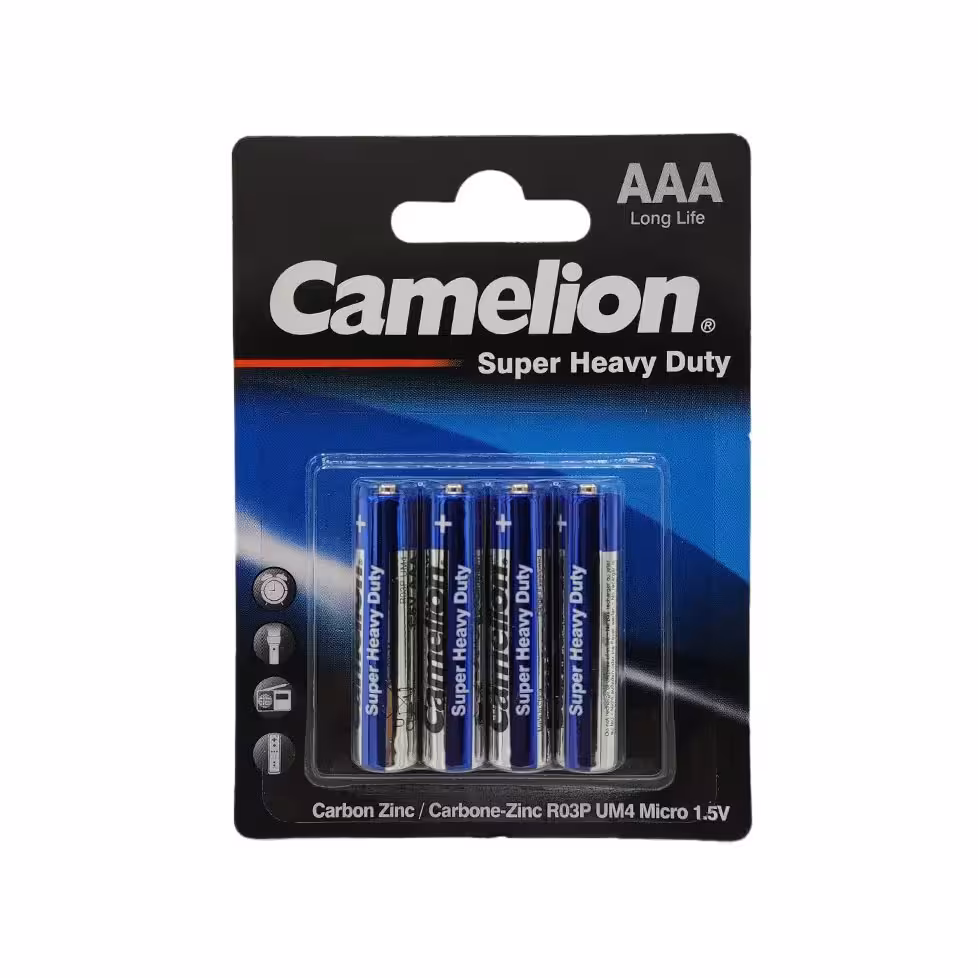 باتری نیم قلمی کملیون مدل Super Heavy Duty / R03P-BP4B بسته 4 تایی