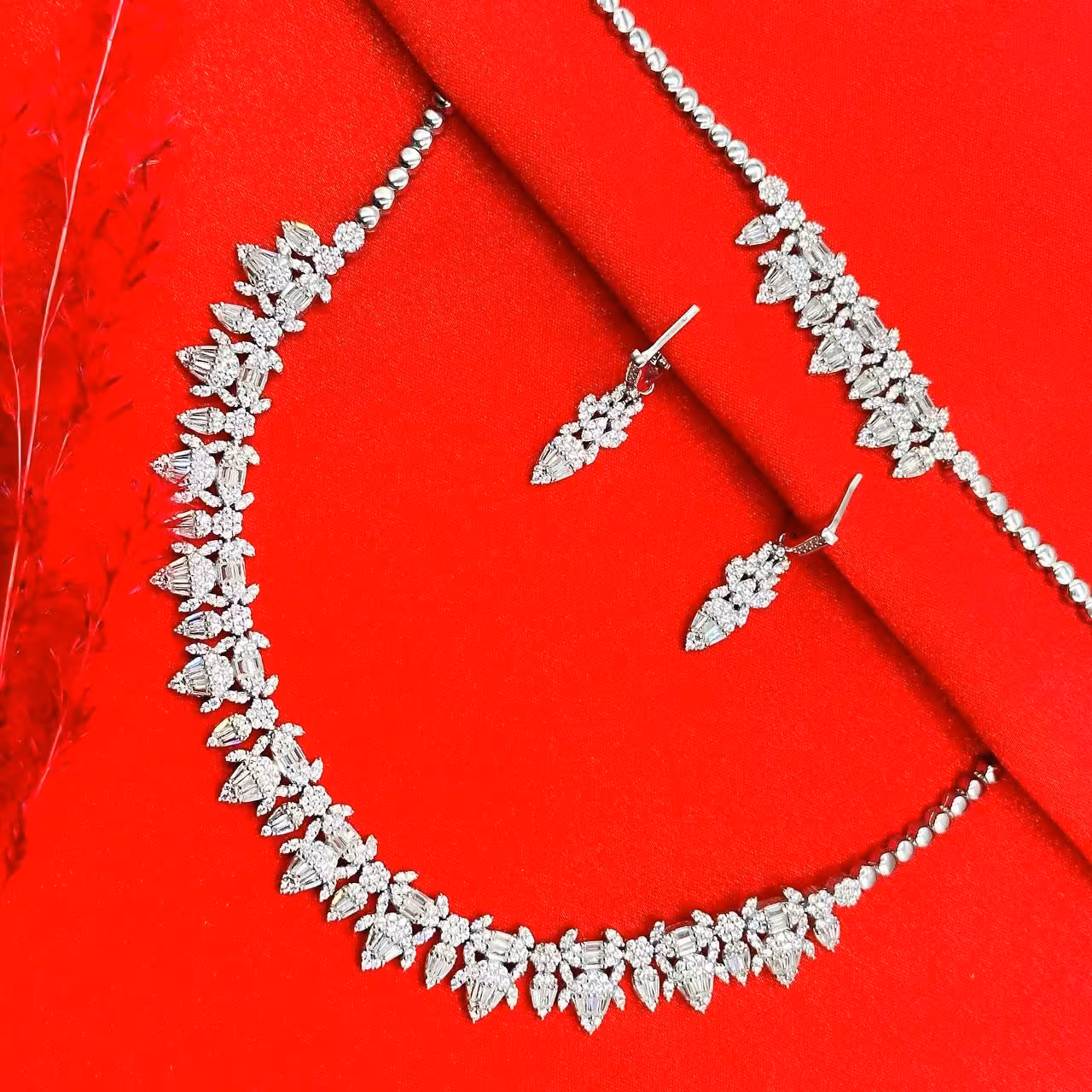 سرویس نقره مجلل جواهری زنانه کد 60273