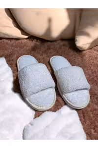 کفش راحتی خانه دمپایی خانگی سفید پشمی unisex با جلو باز – 3956