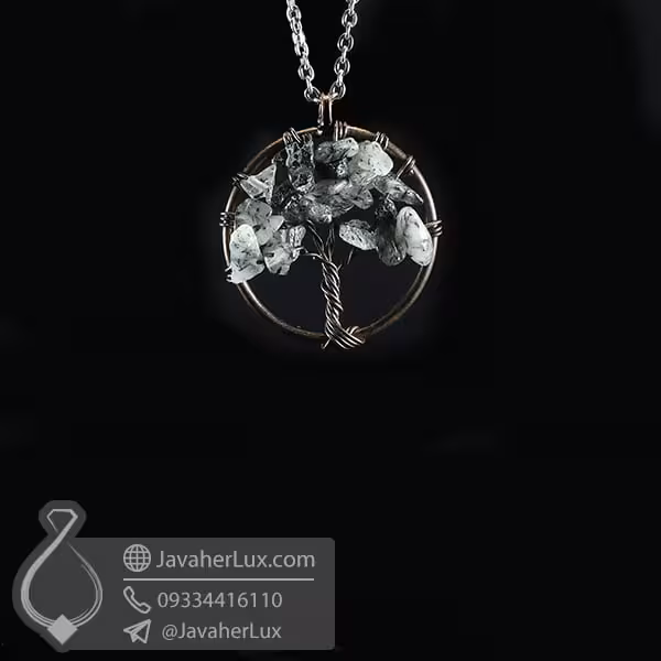 گردنبند کوارتز روتایل مشکی درخت زندگی _ کد : 400625