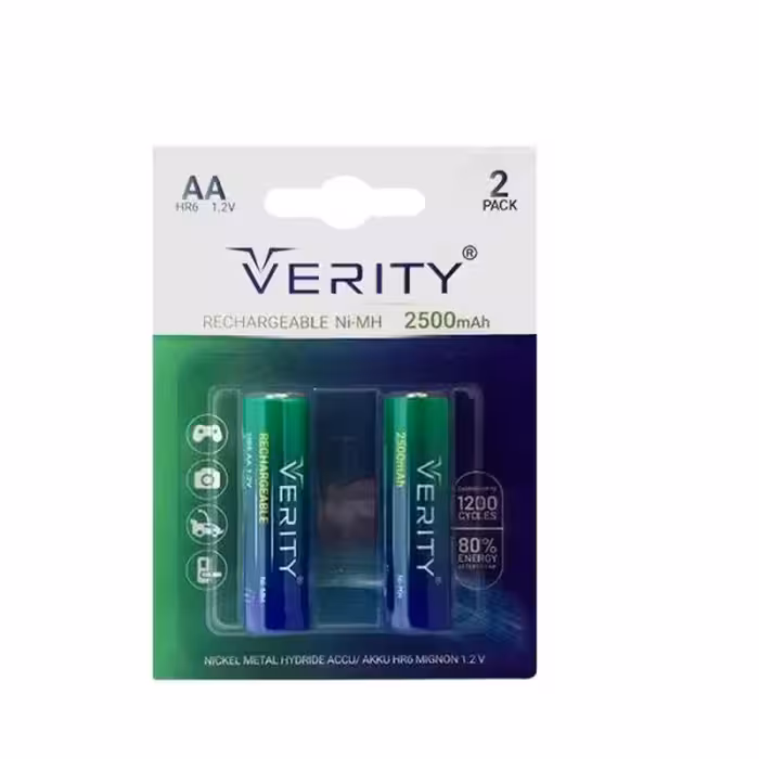 باتری قلمی قابل شارژ وریتی مدل HR6 ظرفیت 2500 میلی آمپر ساعت بسته دو عددی