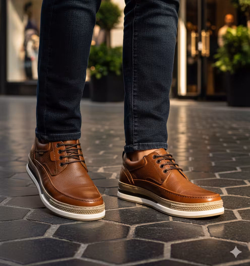 کفش چرم مردانه اسپرت کد SP113TN رنگ عسلی