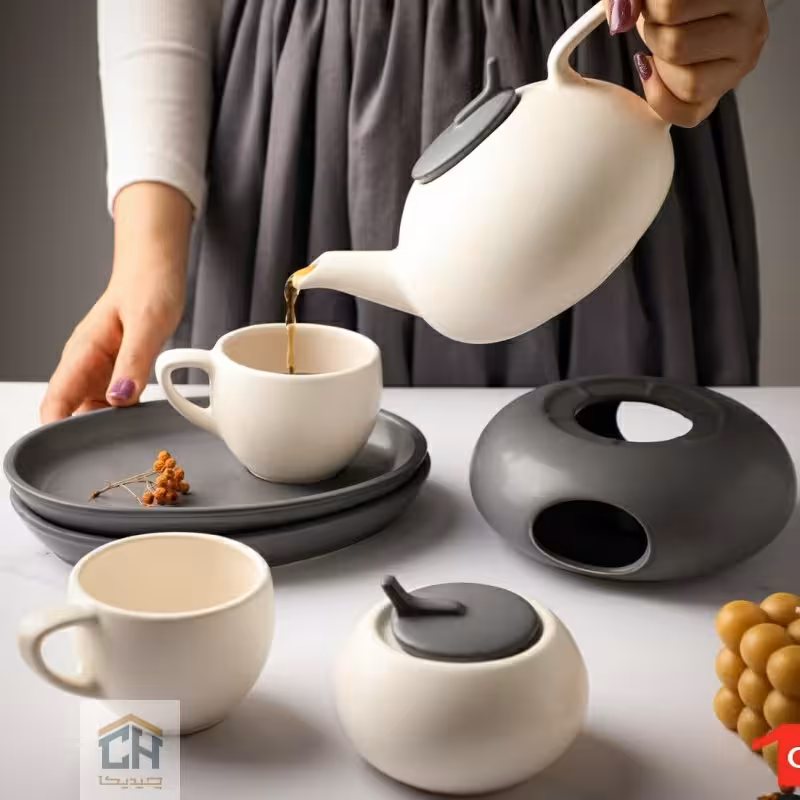 ست چای خوری 2 نفره سفید-طوسی مدل رجینال کد 44006
