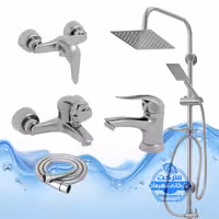 ست 5 عددی شیرآلات برند آیدا صنعت مدل قهرمان | شیر روشویی   ظرفشویی   توالت   حمام   علم دوش صفحه‌استیل | کروم مات