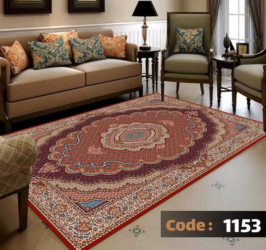 کاورفرش روفرشی دورکشدار گوشه لیفه ای لاکی ، آبی و متنوع کد 1153