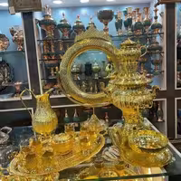 سماور 4 لیتری برقی قلمزنی، روکش آب طلا، قلم تخت جمشید