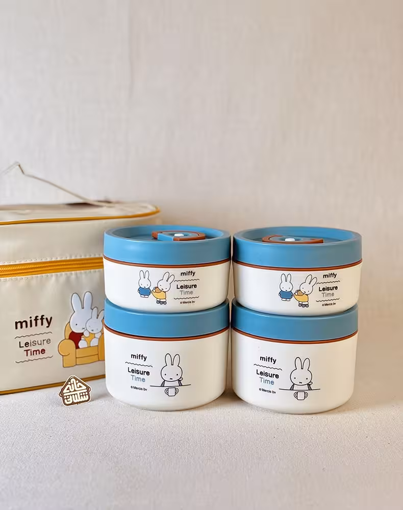 لانچ باکس 4 تایی کیف دار داخل استیل طرح خرگوش کد002979