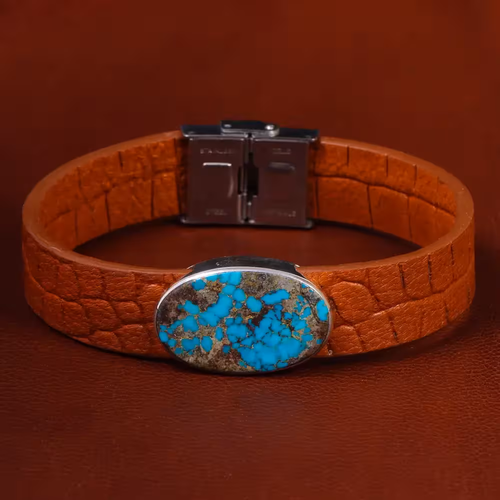 دستبند چرم فیروزه کد 22961 - جواهری مشاهیر