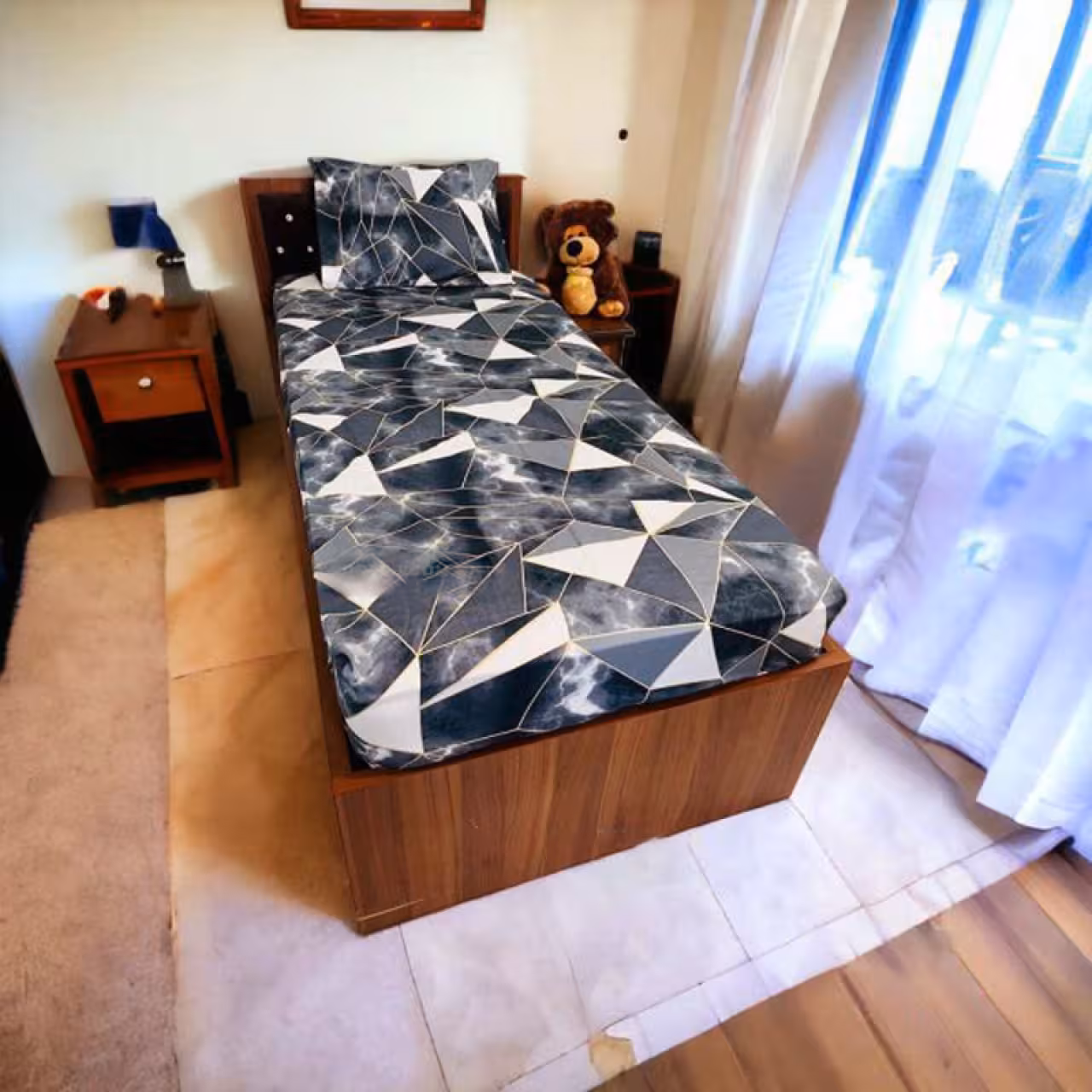 نیم ست روخوشخوابی اسپرت یکنفره و روبالشی  کش نگهدارنده Cheshik مدل هندسی سایز 90*200 سانتی متر
