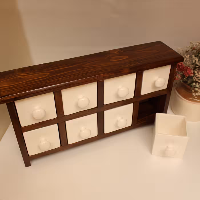 جا ادویه 8 پارچه مدل چوبی و سرامیکی کد Text08