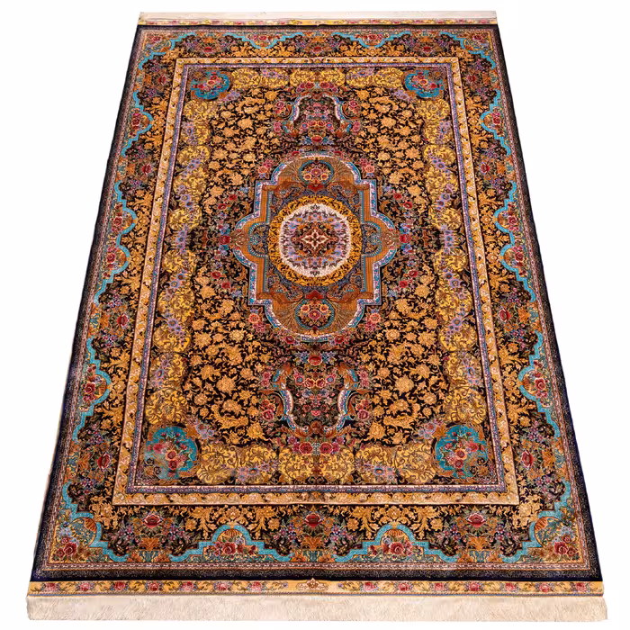 فرش ماشینی کد 358 طرح ترنجی زمینه مشکی