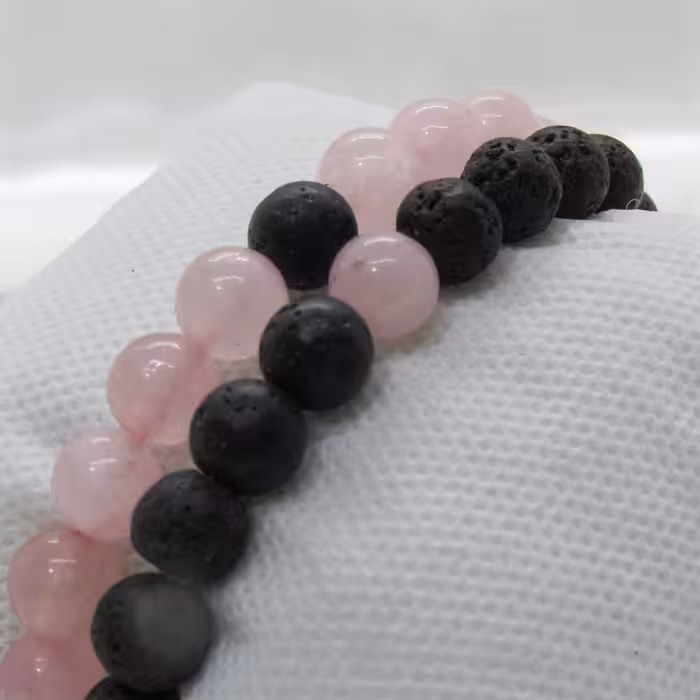 دستبند مدل رز کوارتز و لاوا کشی بسته 2 عددی