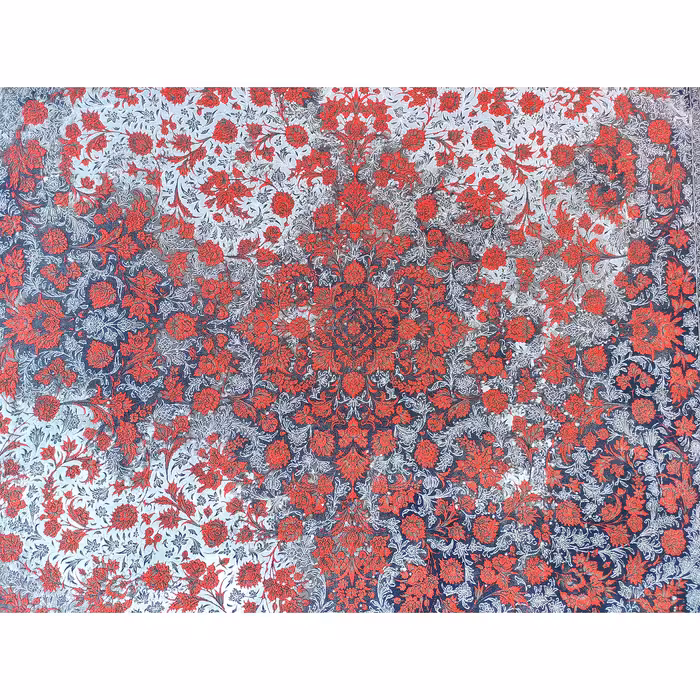 فرش ماشینی زمرد مشهد طرح وینتیج مدل افشان زمینه سورمه ای