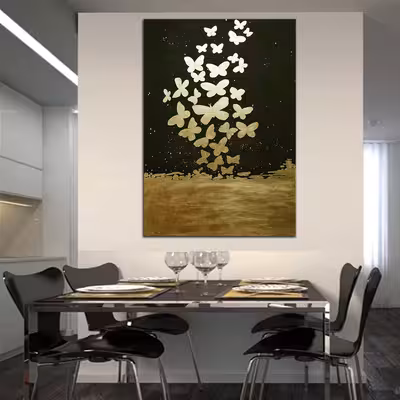 تابلو نقاشی ورق طلا طرح پروانه و شب کد 420