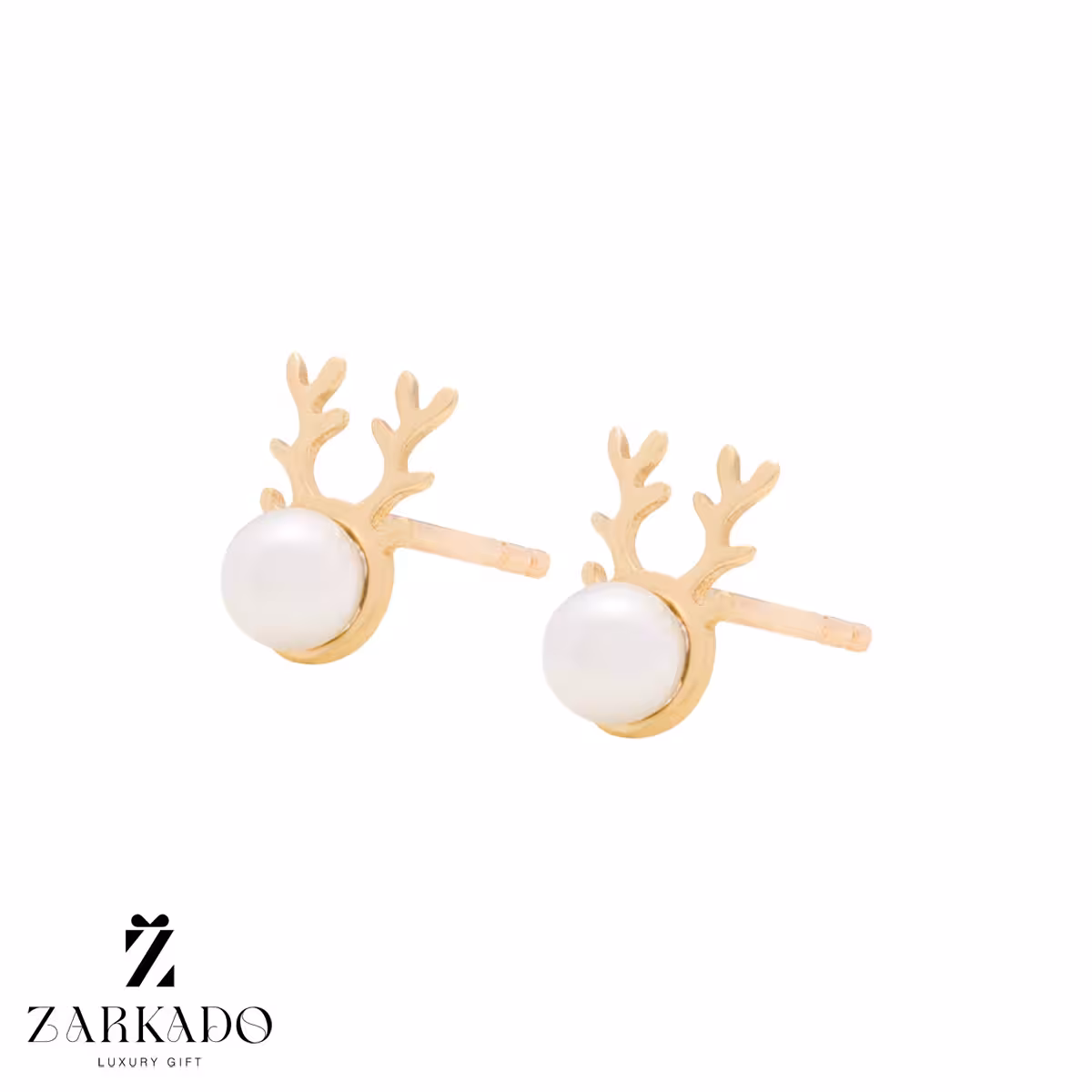 گوشواره میخی طلا گوزن و مروارید کد E8041