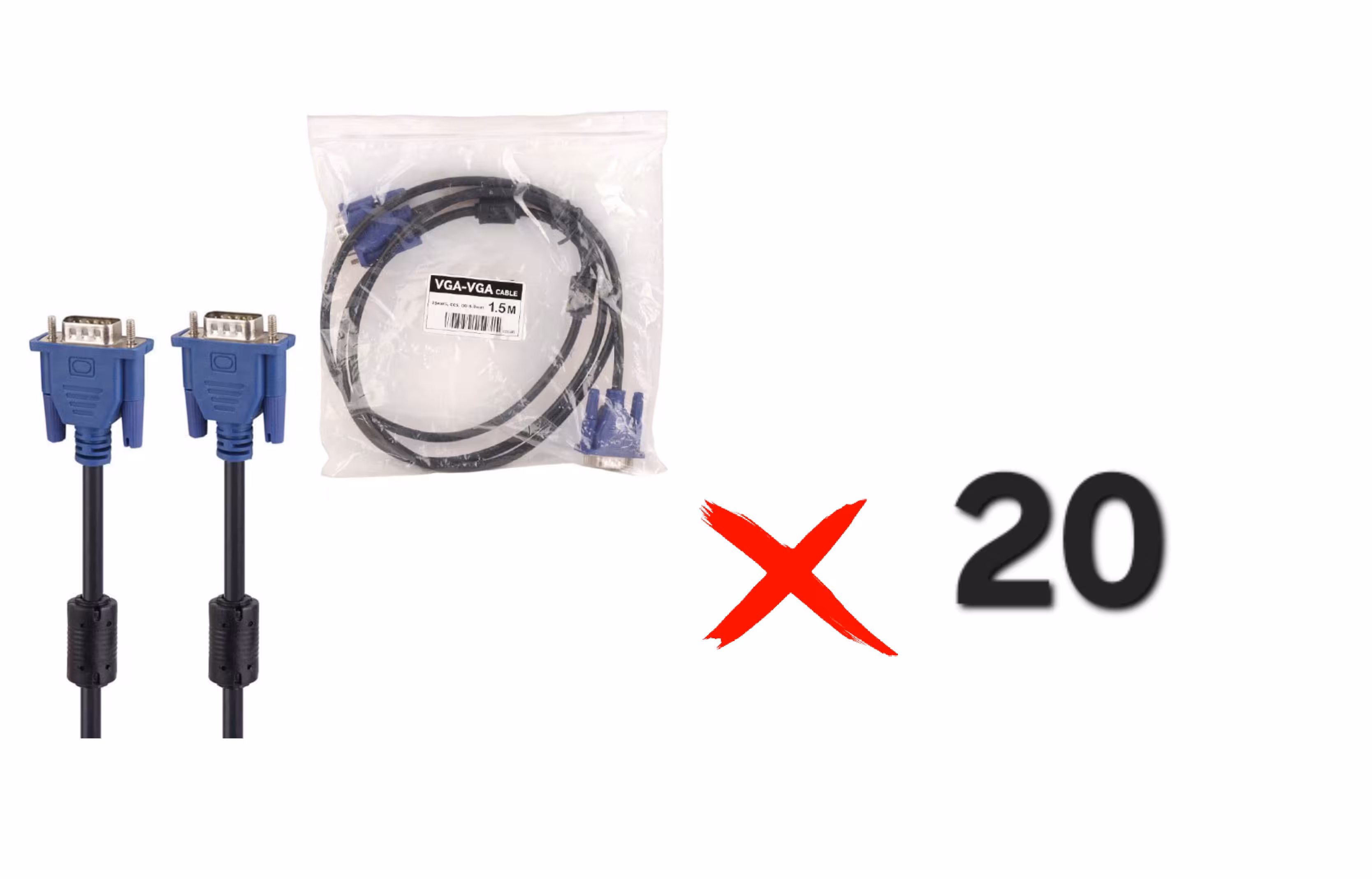کابل 28AWG VGA طول 1.5 متر شرینک سبد 20 عددی