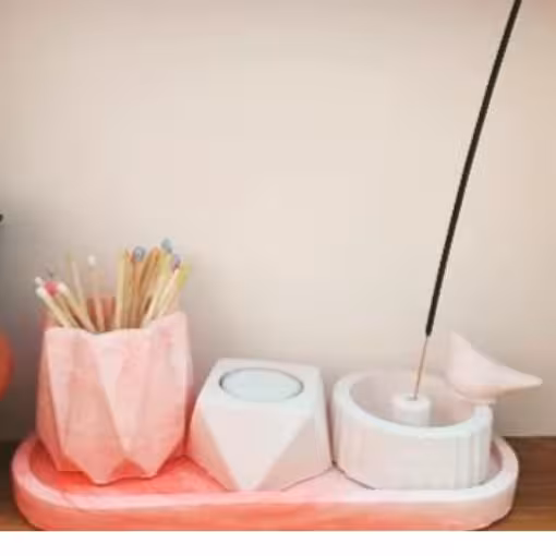  اکسسوری طرح سنگ ست بتنی سینی  دکوراتیو بیضی4تیکه 