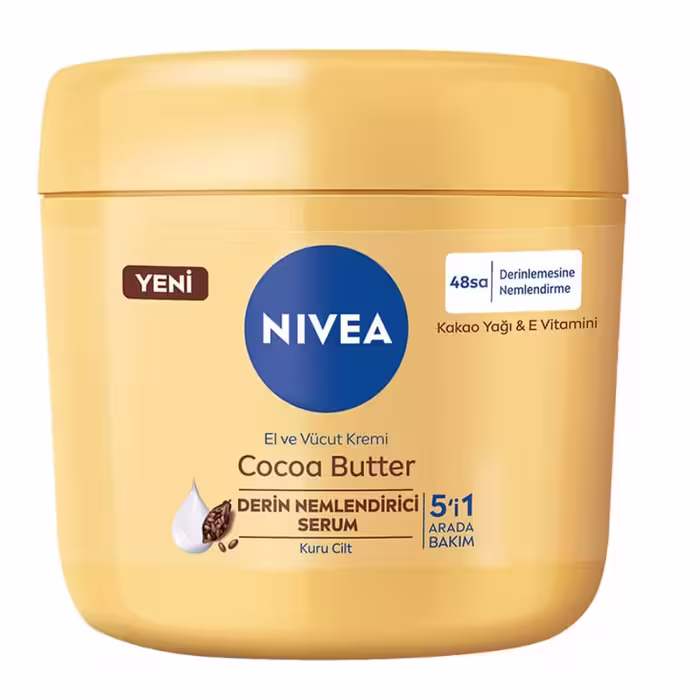 کرم مرطوب کننده دست و بدن  نیوآ NIVEA حاوی ویتامین E و کره کاکائو حجم 400 میل