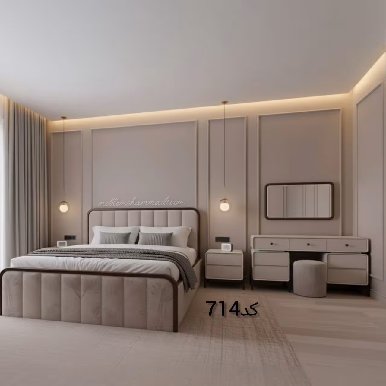 سرویس خواب کد 704 شامل تخت – دراور – قاب آینه – پاتختی