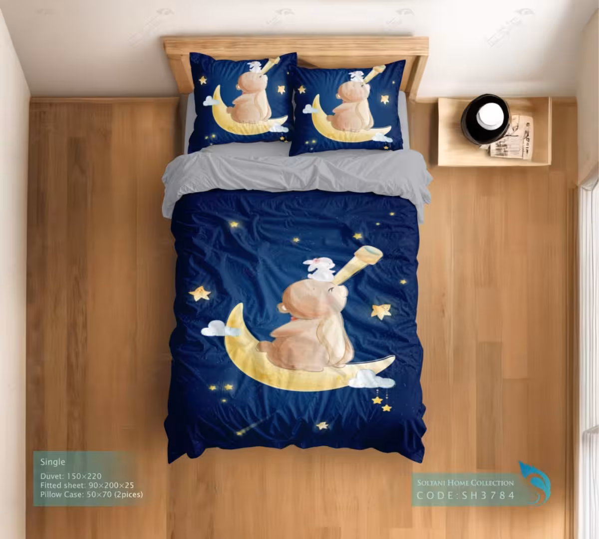 روتختی و ست کامل طرح خرسی و خرگوش سایز یکنفره کد SH3784