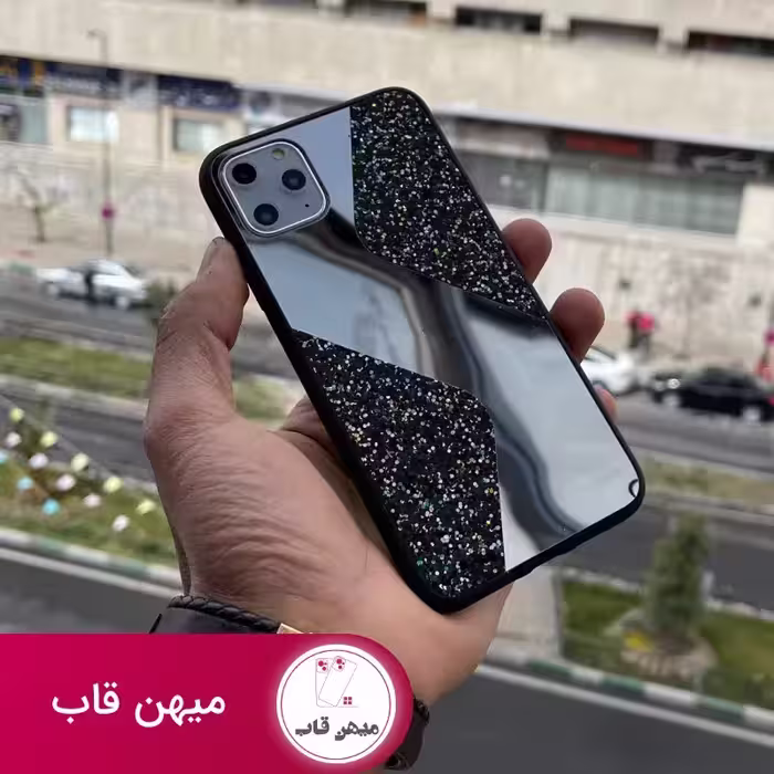 قاب موبایل آیفون طرح سواروسکی موج دار آینه و نگین - کد (100487)