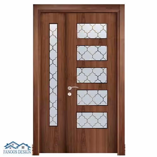 درب ورودی لابی چوبی با پنجره های مشبک کد 3002
