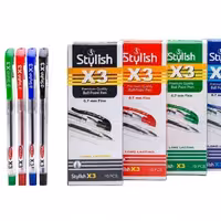 5عدد خودکار استایلیش x3 آبی، مشکی، قرمز نوک ریز 7 دهم