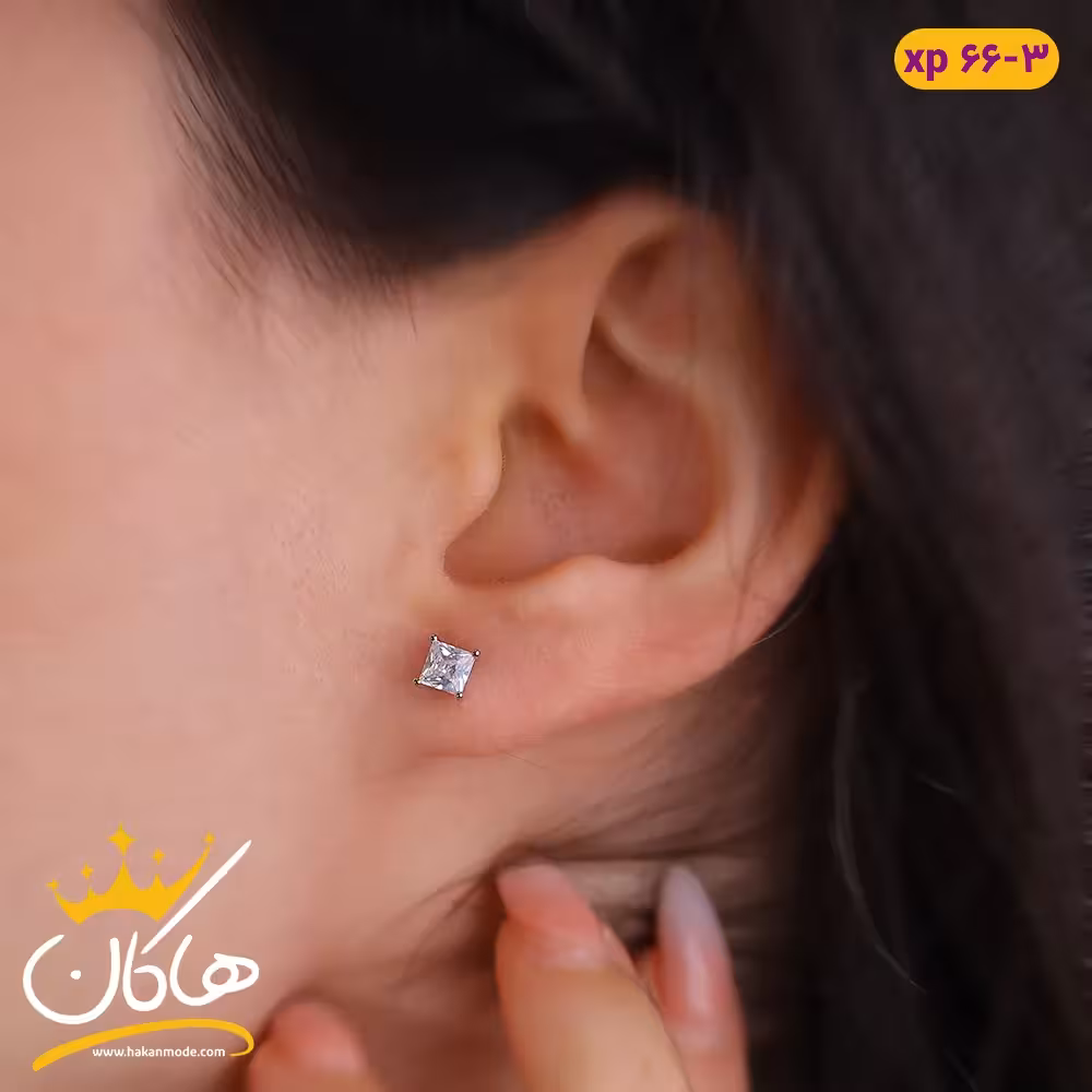گوشواره میخی تک نگین مربع | xp66/3
