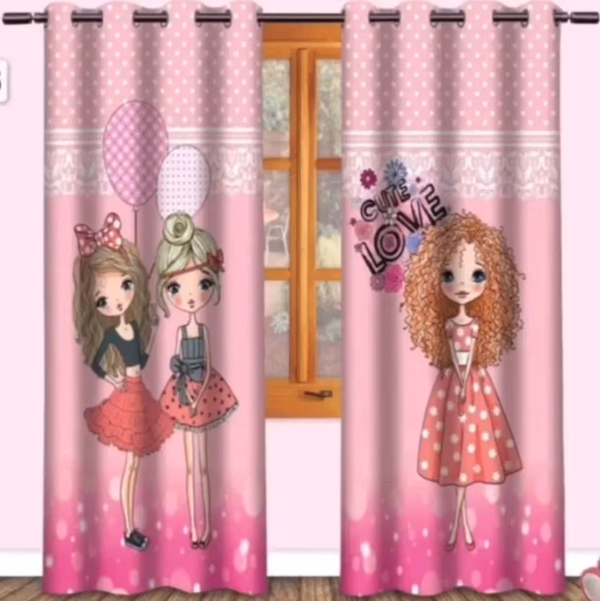 پرده چاپی اتاق کودک مدل عروسکی دختر کد w1232