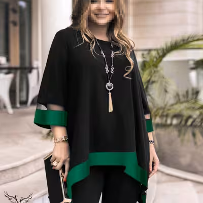 تونیک یقه گرد آستین سه ربع دامن هلالی