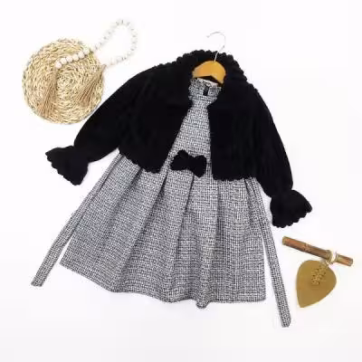 ست سارافون و کت پشمی دخترانه مشکی کد 10730