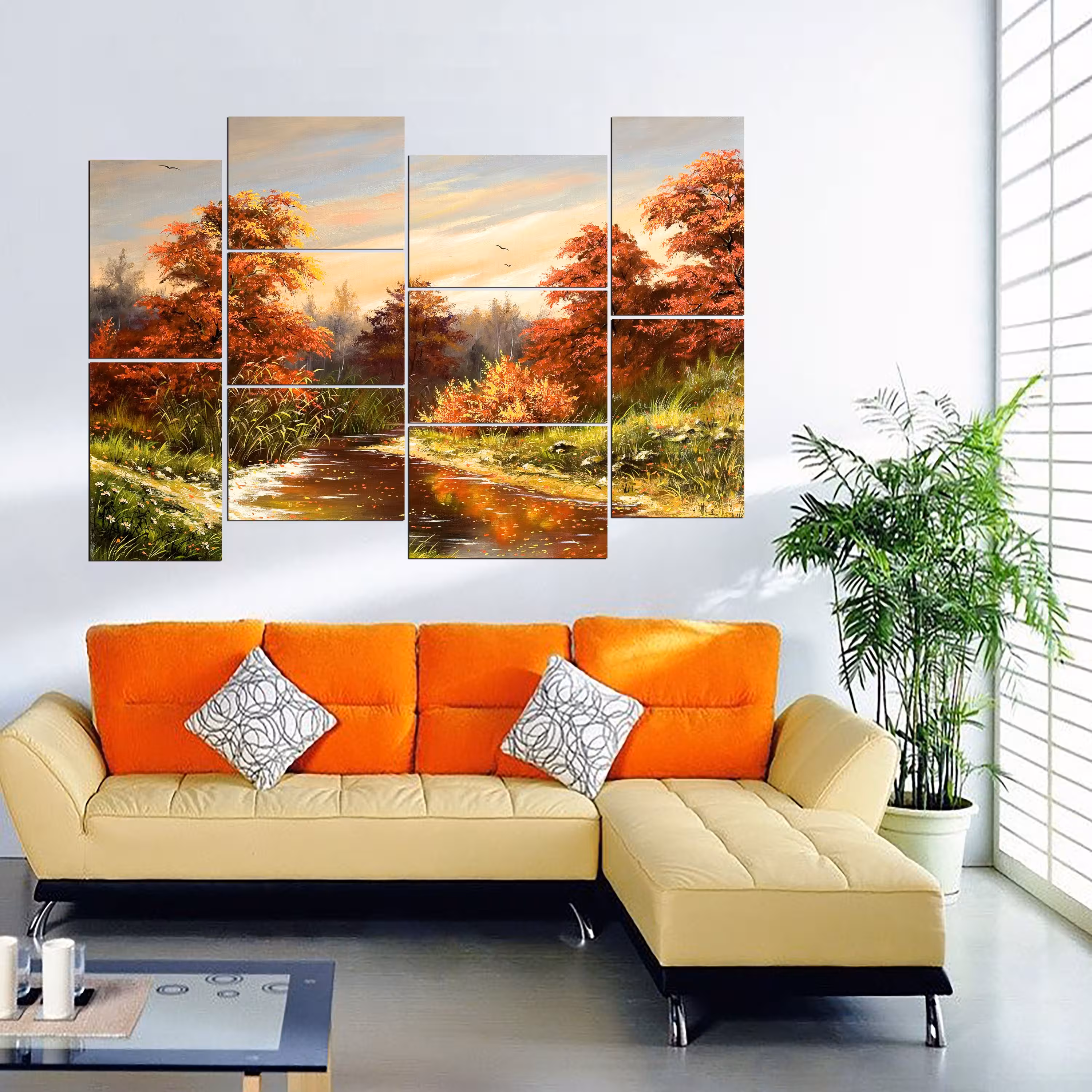 تابلو شاسی 10 تکه طرح نقاشی پاییز کد 155 سایز 145x95 سانتیمتر