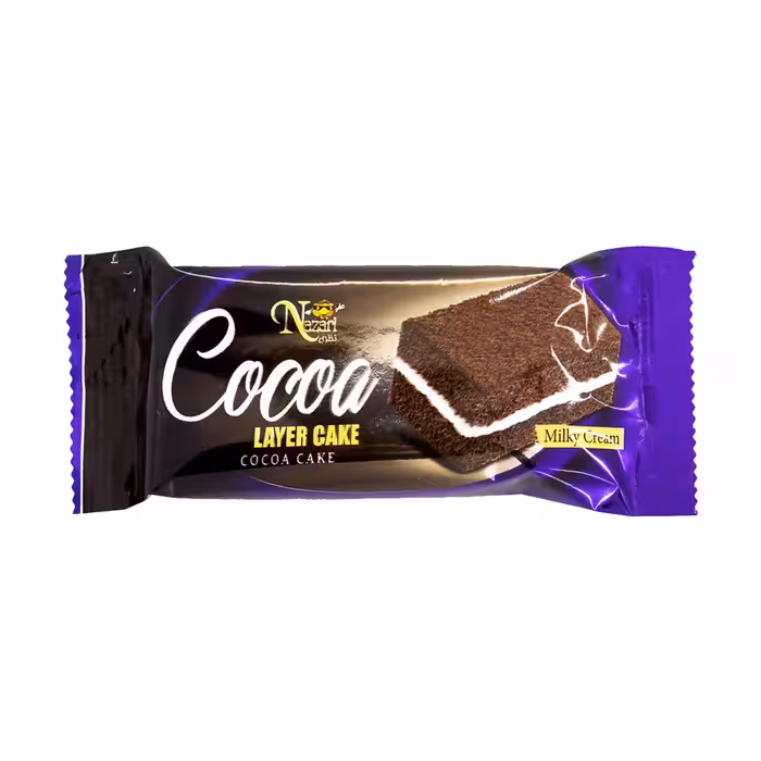 کیک دو لایه کاکائویی با کرم شیری مخملی نظری 50 گرمی
