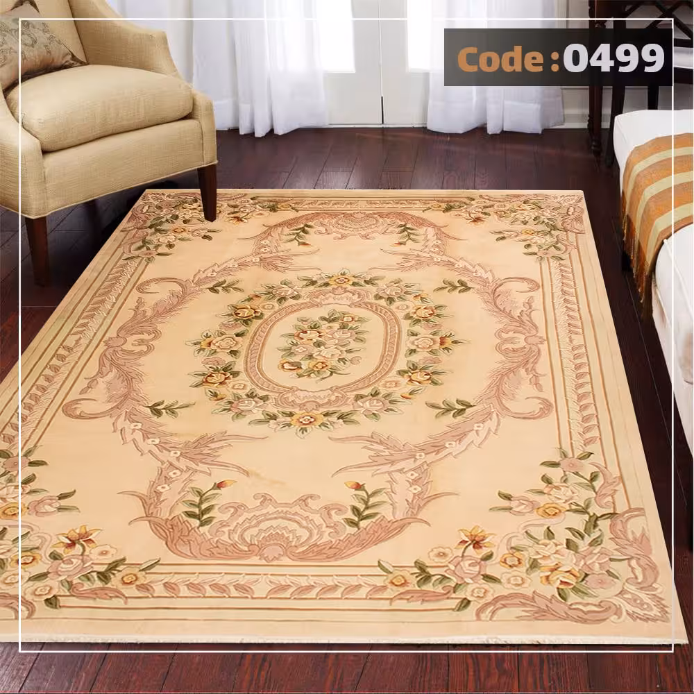 کاورفرش روفرشی دورکشدار گوشه لیفه ای کرم  قهوه ای کد 0499