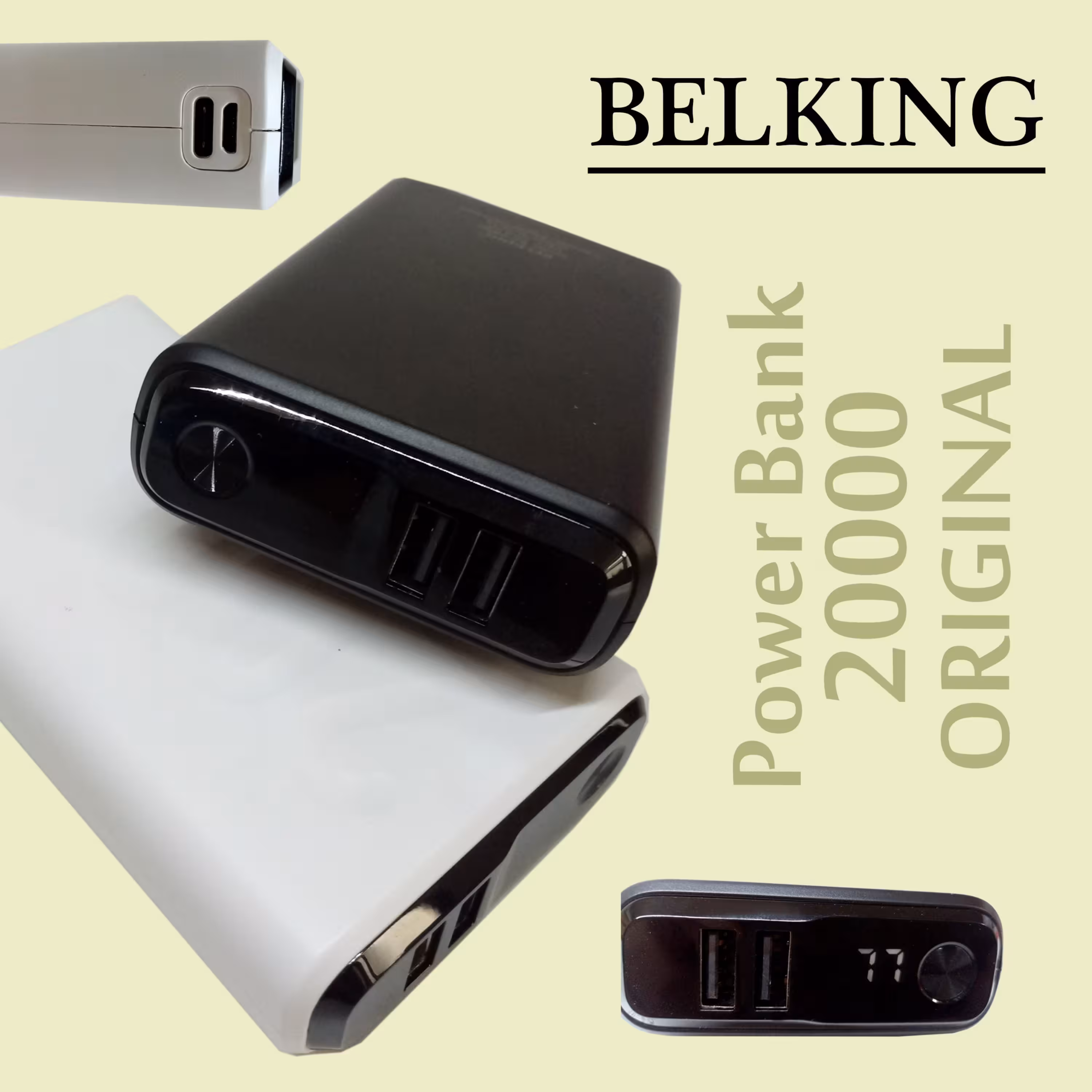 پاوربانک 20000 میلی آمپر بلکینگ اصلی مجهز به نمایشگر LED درصد شارژ