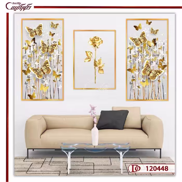 تابلو سه تکه گل و پروانه مدرن K120448
